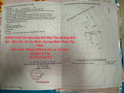 Chính chủ cần bán gấp đất mặt tiền đường đất sét - bến củi, xã lộc ninh, dương minh châu, tây ninh 0