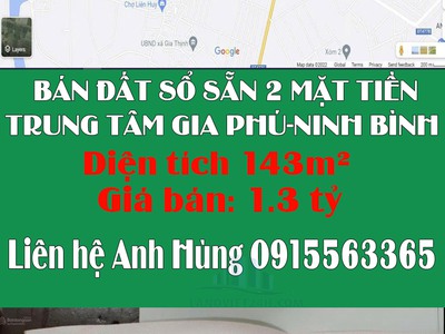 Chính chủ bán đất sổ sẵn 2 mặt tiền trung tâm gia phú-ninh bình 0