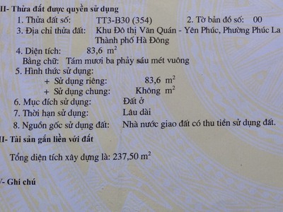 Do nhu cầu định cư bên nước ngoài nên tôi cần bán nhà liền kề tt3 kđt văn quán 1