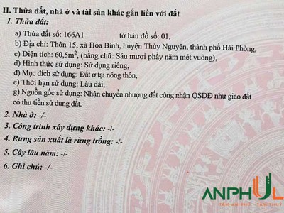 Hạ giá bán gấp lô góc trục đường liên thôn tại Hà Phú, Hòa Bình, Thuỷ Nguyên, Hải Phòng 1