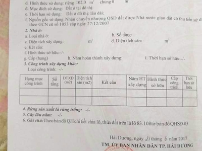 Bán đất ngã 4 Phạm Văn Đồng và Thanh Bình, ph Thanh Bình, TP HD, 102m2, mt 6m, KD đắc địa 3