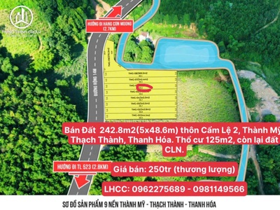 Bán Đất Chính Chủ 242.8m2 thôn Cẩm Lệ 2, xã Thành Mỹ, huyện Thạch Thành, tỉnh Thanh Hóa 0