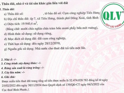 Bán gần 2 héc ta đất trong CCN Tiến Hưng, Bình Phước 0