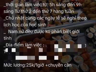 Mình cần tuyển nhân viên ván đồ ăn sáng cho học sinh  không đa cấp, không thu phí có sắp xếp 0