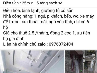 Cho thuê nhà riêng ngõ 81 Phạm Hữu Điều 3