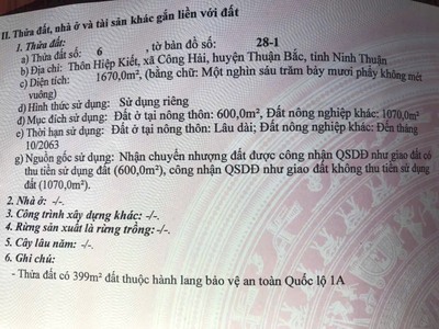 Giá khởi điểm 6 tỷ 280 đến 6 tỷ 320. lô đất lớn ql 1 a. dt 1600m2 600 thổ cư. ngang 30m. 1