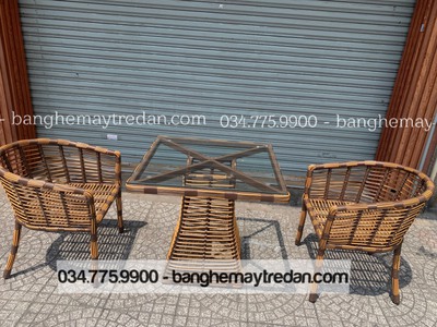 Bàn ghế cafe để ngoài trời tone vàng nâu thanh lịch 5