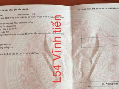 Bán đất dịch vụ tại Vinh Tiến, Bá Hiến, Bình Xuyên, Vĩnh Phúc. Giá chỉ 2.65 tỷ 0