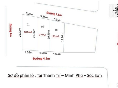 Bán đất thanh trí, minh phú, sóc sơn, hà nội. 97m2, 2 mặt tiền. giá 24,5 tr/m 1