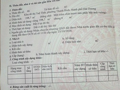 Bán đất lô góc nhà vườn KĐT Tuệ Tĩnh, TP Hải Dương 198.7m2, 2 mặt đường, vị trí đẹp 0
