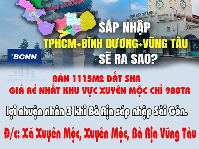 Bán 1115m2 đất shr giá rẻ nhất khu vực xuyên mộc chỉ 980tr 0