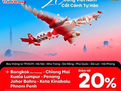 Air Asia ưu đãi giảm tới 20 giá vé nhân dịp 20 năm cất cánh 0