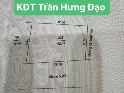 Bán đất KDC Trần Hưng Đạo, phường Ngọc Châu, TP HD, 93.47m2, mt 12m, đường 17.5m rộng 2