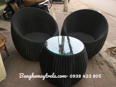 Bàn ghế sò mây nhựa ban công 4