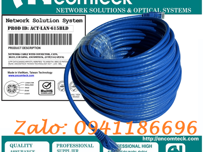 Day nhảy patch cord CAT6 UTP 10M lõi đồng 100 pass Fluke, đầu đúc ACT-LAN-610BLD 8