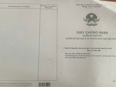 Chính chủ bán đất đẹp - giá tốt - vị trí đắc địa tại :  xuân thanh -  long khánh -  đồng nai 1