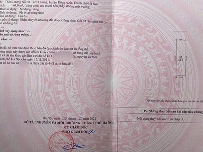 Chinh chu bán mảnh 64m luong lỗ - tiên dương 0