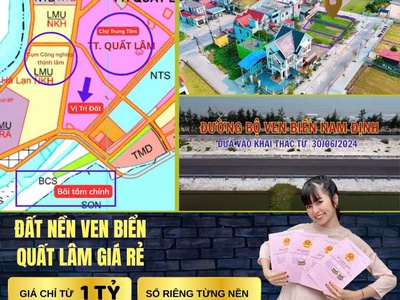 Bán đất trung tâm thị trấn quất lâm gần bãi tắm, quảng trường từ 1 tỷ 0