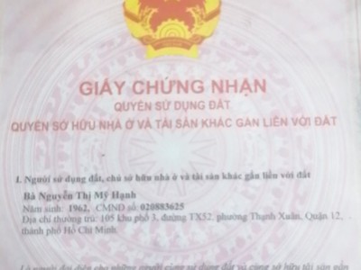 Sang nền  nhà mặt tiền thạnh xuân 62, q.12, tp.hcm   hoặc 2 nền liền kề 0