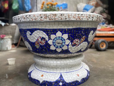 Chậu hoa đắp sành sứ , chậu cẩn miểng , chậu xoay 360 độ , chậu kích thước khủng 0