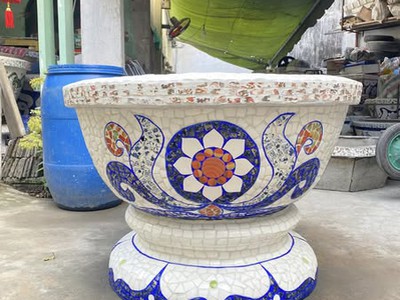 Chậu hoa đắp sành sứ , chậu cẩn miểng , chậu xoay 360 độ , chậu kích thước khủng 1