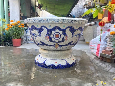 Chậu hoa đắp sành sứ , chậu cẩn miểng , chậu xoay 360 độ , chậu kích thước khủng 2