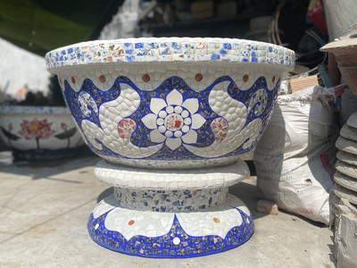 Chậu hoa đắp sành sứ , chậu cẩn miểng , chậu xoay 360 độ , chậu kích thước khủng 3