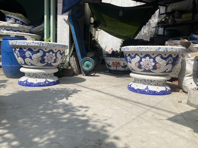 Chậu hoa đắp sành sứ , chậu cẩn miểng , chậu xoay 360 độ , chậu kích thước khủng 4