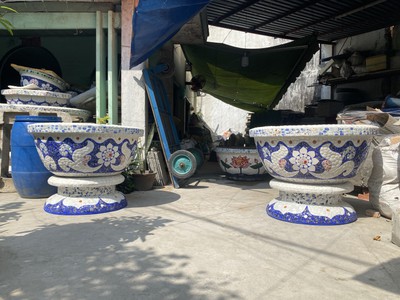 Chậu hoa đắp sành sứ , chậu cẩn miểng , chậu xoay 360 độ , chậu kích thước khủng 5