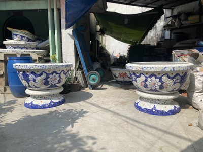 Chậu hoa đắp sành sứ , chậu cẩn miểng , chậu xoay 360 độ , chậu kích thước khủng 7