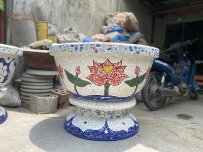 Chậu hoa đắp sành sứ , chậu cẩn miểng , chậu xoay 360 độ , chậu kích thước khủng 9