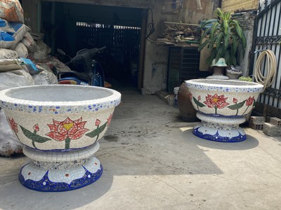 Chậu hoa đắp sành sứ , chậu cẩn miểng , chậu xoay 360 độ , chậu kích thước khủng 10