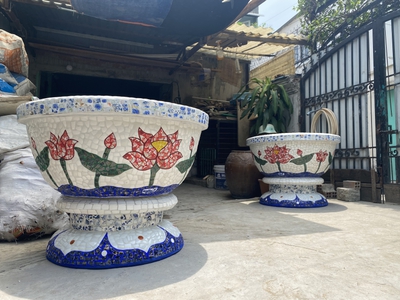 Chậu hoa đắp sành sứ , chậu cẩn miểng , chậu xoay 360 độ , chậu kích thước khủng 11