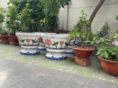 Chậu hoa đắp sành sứ , chậu cẩn miểng , chậu xoay 360 độ , chậu kích thước khủng 15
