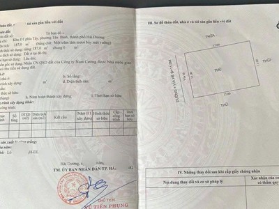 Bán lô đất biệt thự mặt đường Lương Văn Can, ph Tân Bình, TP HD, 187m2, hướng tây, mt 11m 2