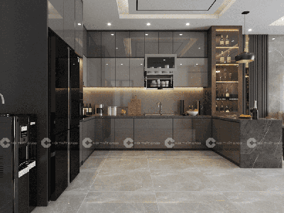 Tủ Bếp An Cường Phủ Acrylic Chữ U Màu Xám 0