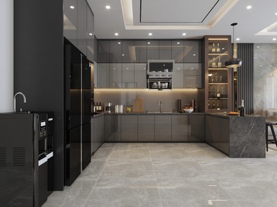 Tủ Bếp An Cường Phủ Acrylic Chữ U Màu Xám 1