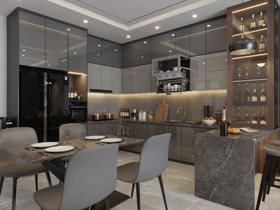 Tủ Bếp An Cường Phủ Acrylic Chữ U Màu Xám 2