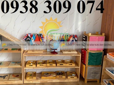 Kệ montessori, kệ gỗ mầm non 3 tầng, kệ đựng đồ chơi 5