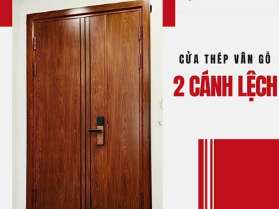 Cửa Thép Vân Gỗ 2 Cánh Lệch 1