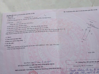 Chính chủ bán 150m2 khu phố tân an, tt. tân phú, đồng phú, bình phước 3