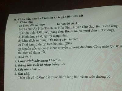 Chính chủ bán 439m2 đất mặt tiền nhựa 4m tại xã hoà định, huyện chợ gạo, tỉnh tiền giang 2