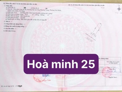 Bán đất đường hòa minh 25 thông nguyễn sinh sắc - lc - đà nẵng 0