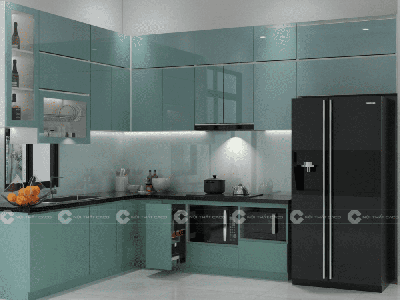 Tủ Bếp Nhựa Picomat Phủ Acrylic Màu Xanh Cao Cấp 1