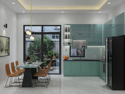 Tủ Bếp Nhựa Picomat Phủ Acrylic Màu Xanh Cao Cấp 2