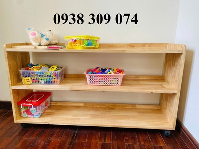 Kệ gỗ montessori mầm non 1m2, kệ đồ chơi montessori 3