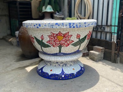 Nghệ nhân dán miễng sành sứ - ốp sành - chuyên chậu hoa - bể cá cảnh 15