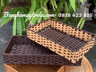Khay đựng đồ chữ nhật giả mây 1