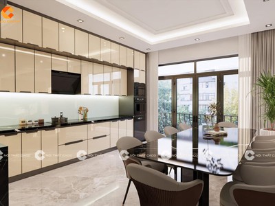 Tủ Bếp Phủ Acrylic Bóng Gương Chữ L Kịch Trần 1
