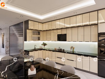 Tủ Bếp Phủ Acrylic Bóng Gương Chữ L Kịch Trần 2